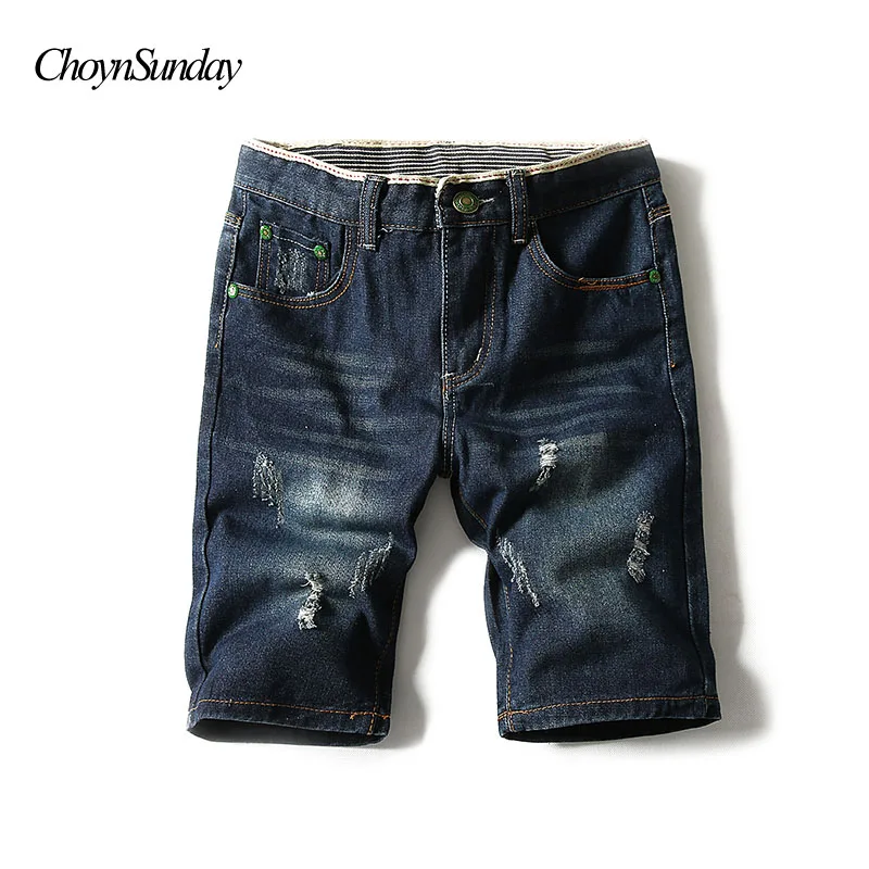 Новые летние мужские модные эксклюзивные хлопковые шорты с дырками для отдыха, ковбойские шорты мужские джинсы синие повседневные джинсовые шорты мужские