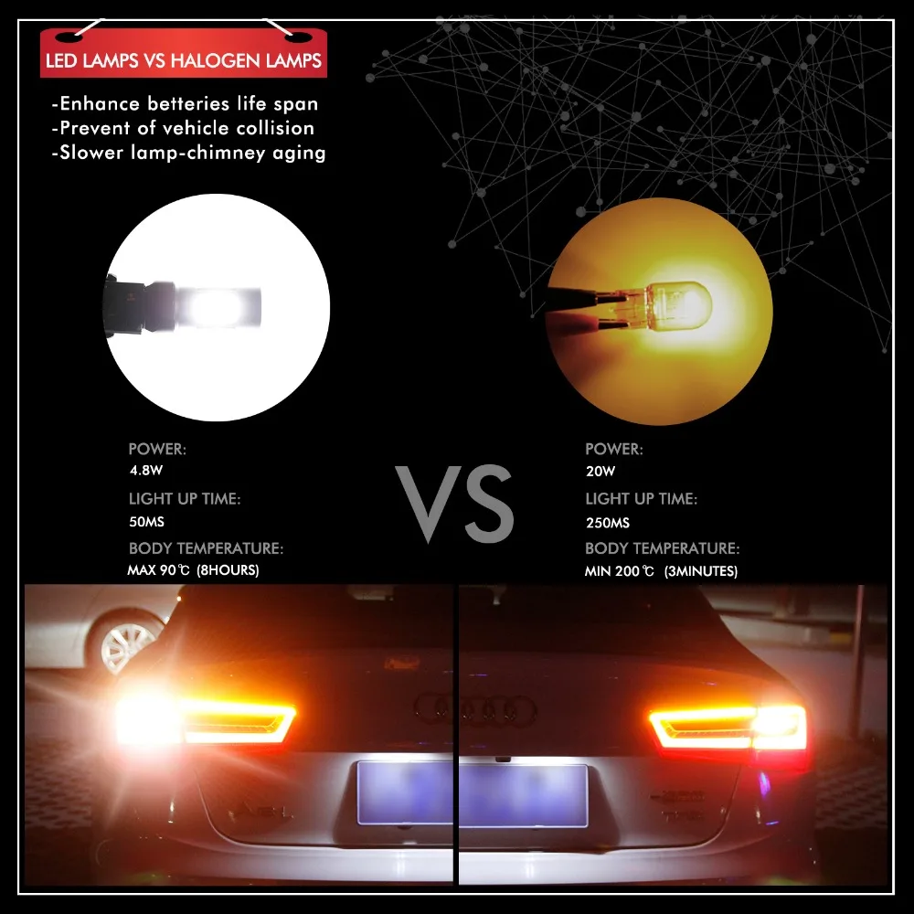 2 шт. 12 V 27SMD светодиодный светильник T20 W21W WY21W лампы W21/5 Вт указатель поворота 7440 7443