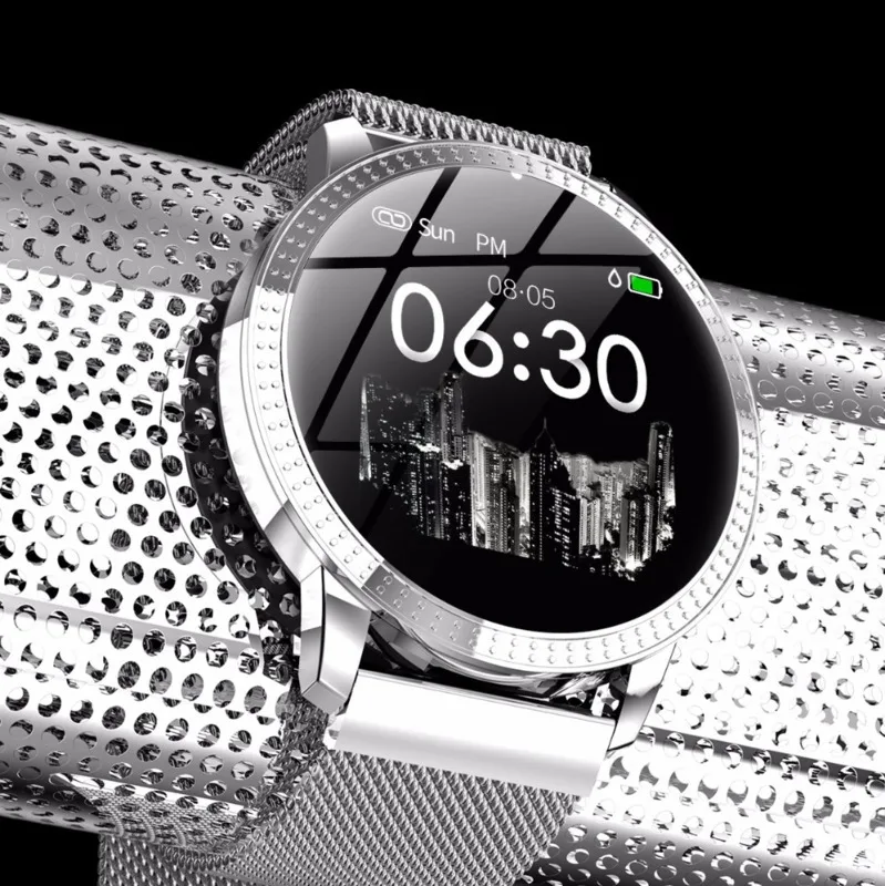 

CF18 1.22 Inch Smart Watch Waterproof IP67 Blood Pressure Monitoring Metal Starp Multi Sport Modes SmartWatch Women Band