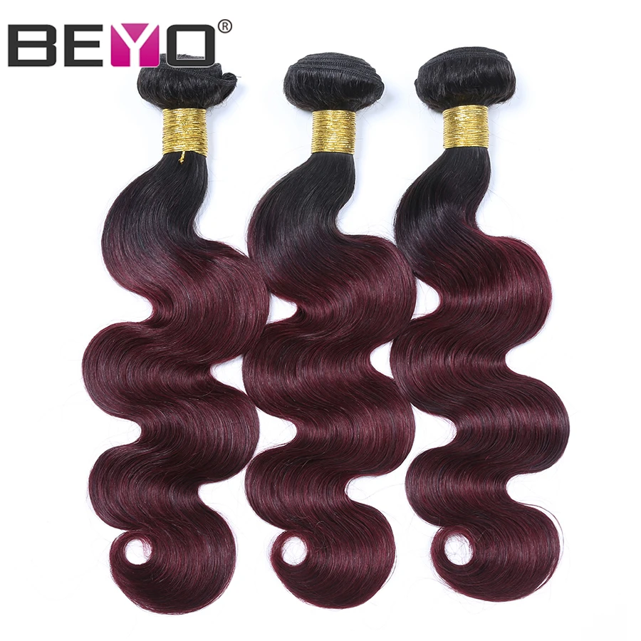 Beyo Ombre Brazilian Hair Weave Bundles Body Wave 1B Burgundy Ombre Human Hair Bundles 13 Bundle Deals Non Remy Hair T1B 99J (3)