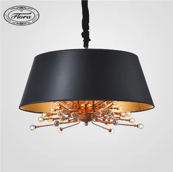 

4-Light Pendant with Black Fabric Shade / New York Design Crystal Lamps