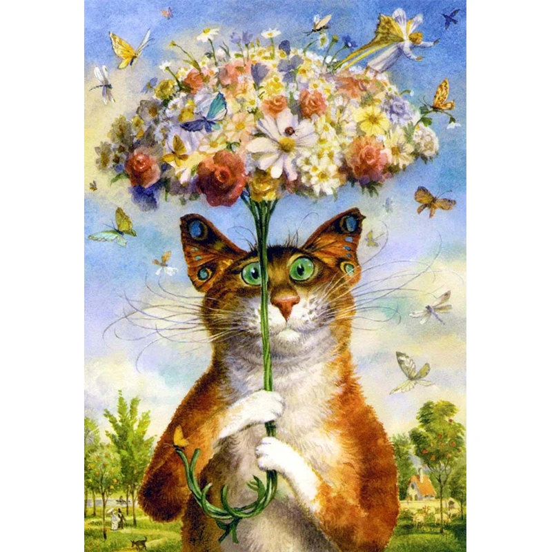 

Full Square Diamond Painting rhinestone Cross Stitch "Flowers Umbrella Cat"5D Diy Diamond Embroidery Diamond Mosaic Wall Decor