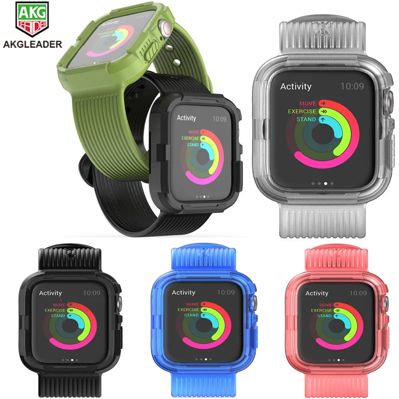 For Apple Watch 4 Case 44mm Rugged Protective Case with Strap Bands for Apple Watch 40mm 44mm Series 4 watch band