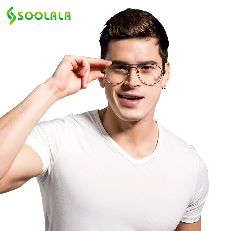 SOOLALA Retro Memory Metal Frames Aviator Reading Glasses for men and women Custom Strengths 1 0