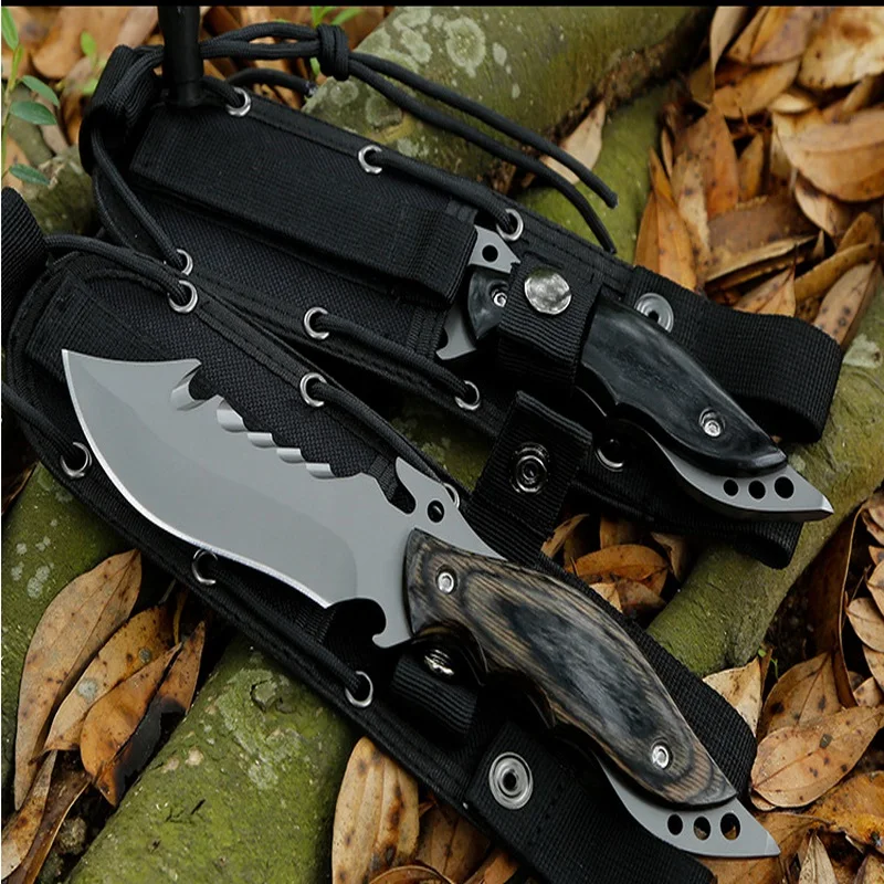 tactical fixed blade knife wood handle titanium outdoor camping hunting survival edc tools  (7)