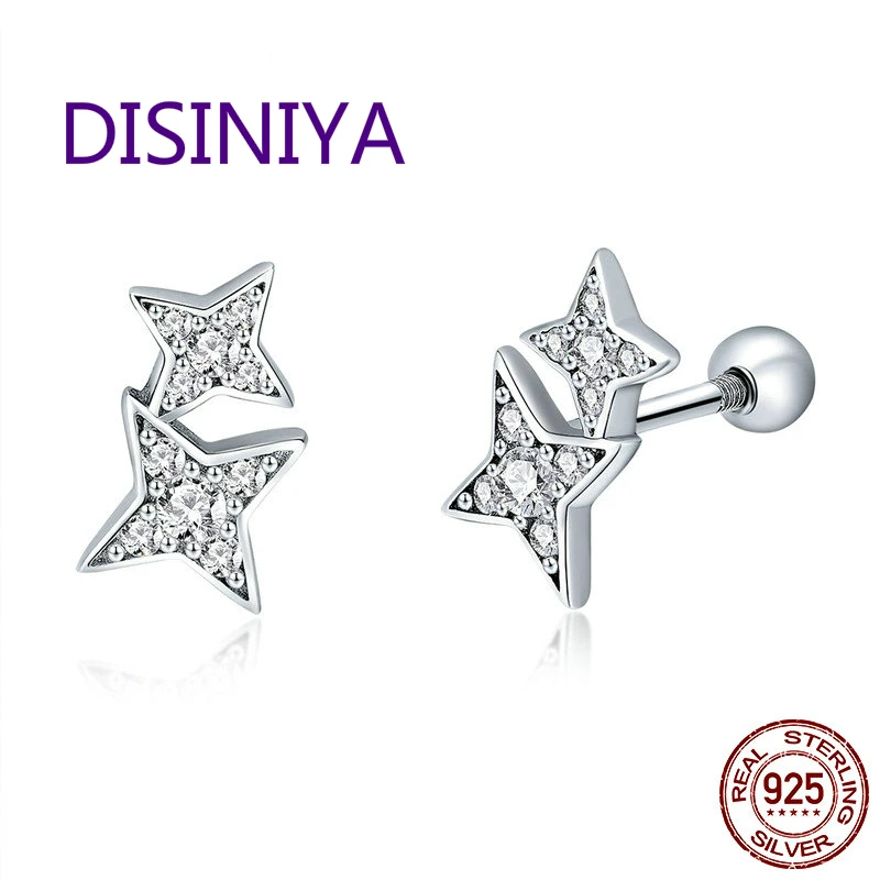 

DISINIYA Silver 100% Silver 925 Bright Meteor-shining Glass Fragments Earrings Fashion Female Silver Jewelry
