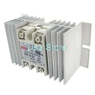 

DC-AC Single Phase Solid State Relay SSR 10A 3-32V 24-380V w Aluminum Heat Sink