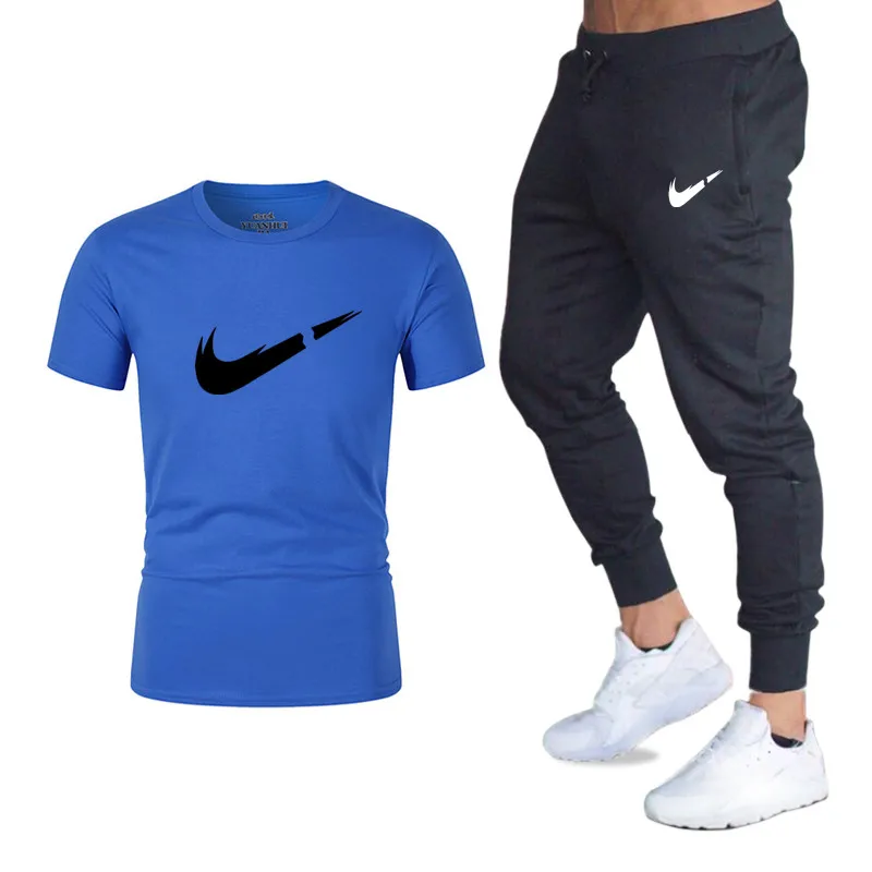 2019New men's round neck fashion spring sports suit sweatshirt + sweatpants men's casual men's sportswear