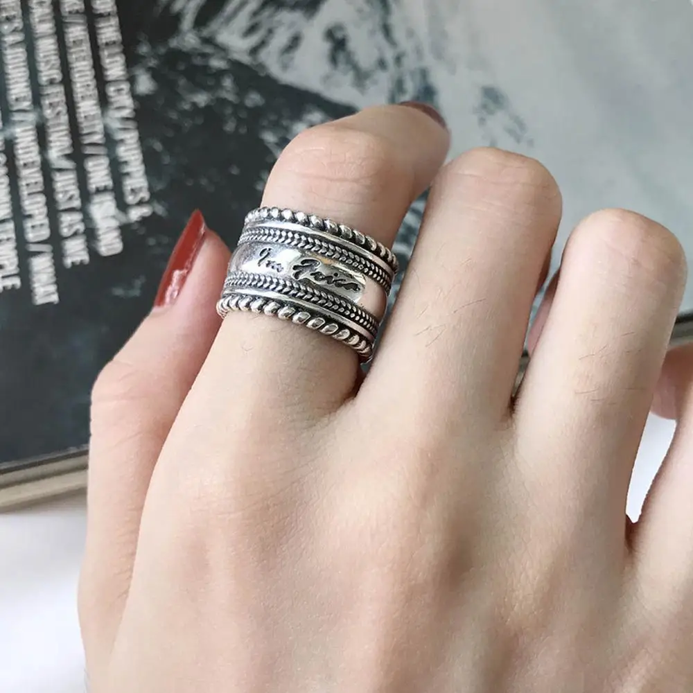 

New Personality Simple Style Open Rings For Men Women Wide Band With Letter frica Engraved 925 Sterling Silver Jewelry Rings