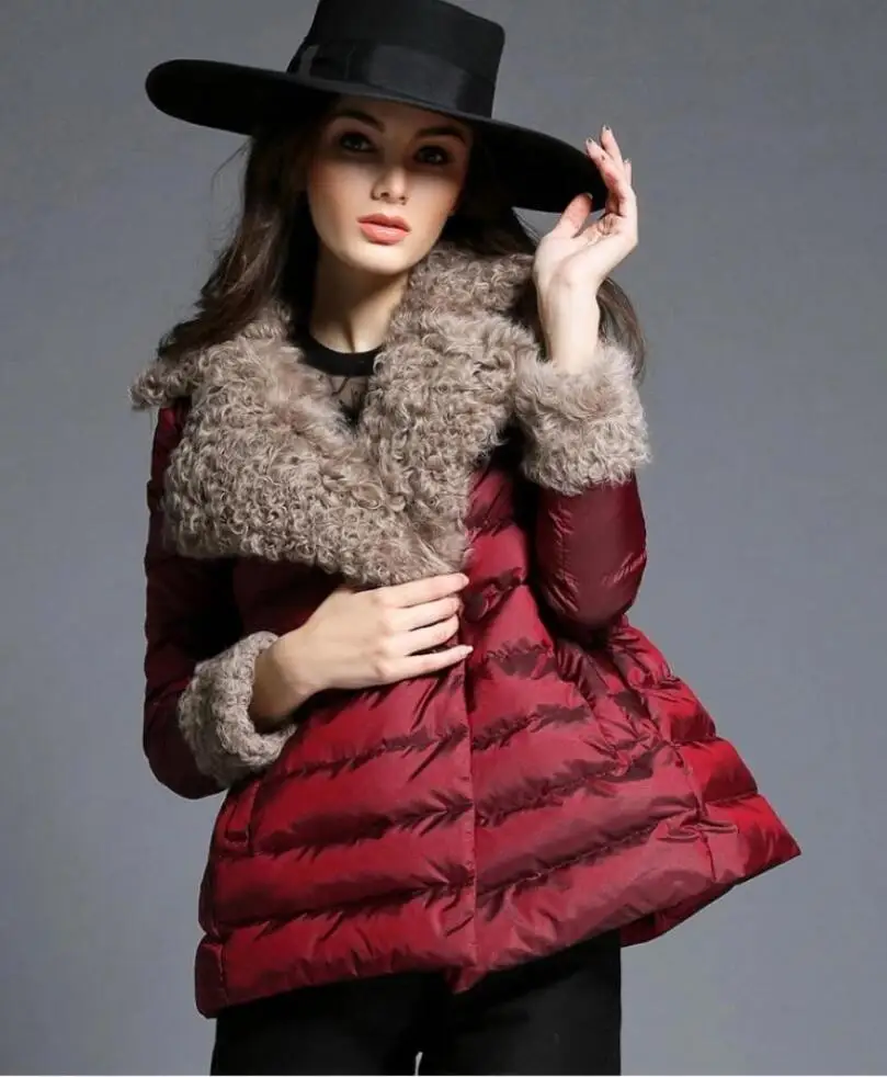 New Women Winter Down Jacket Female Warm Clothes Wool collar High Quality 90% duck down women Red coat parkas