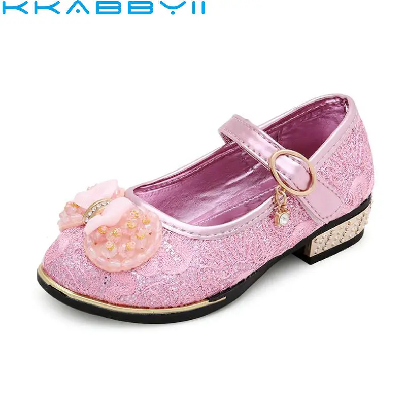 Hot Sale Girls Princess Shoes Breathable Rhinestone Pink School Single