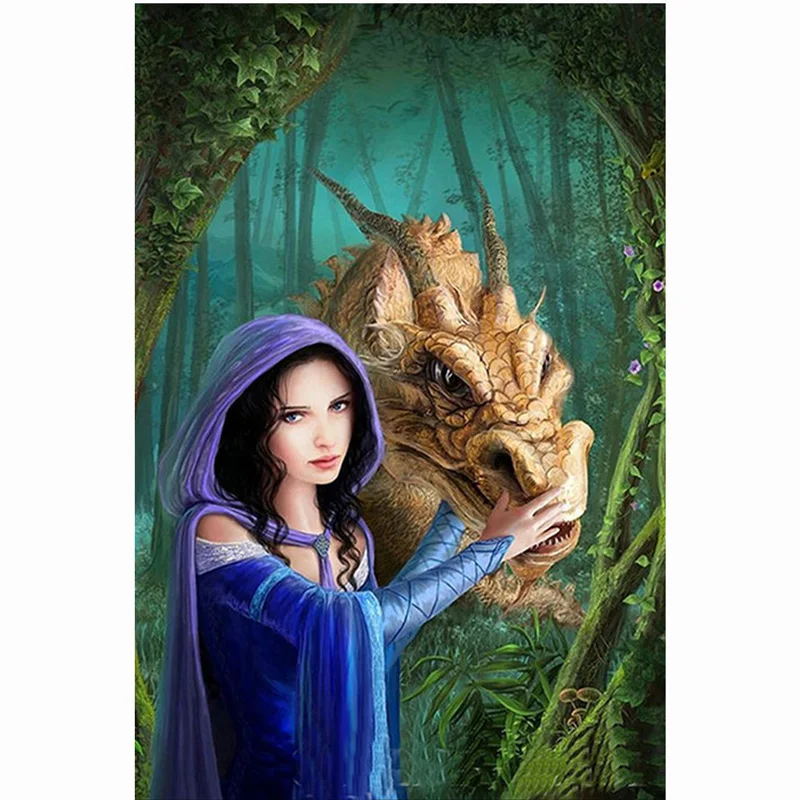 D SH New Full Round Diamond 5D DIY Painting Girl Dragon Needlework 3D Embroidery Cross Stitch Mosaic Home Decor | Дом и сад