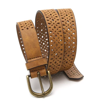 

2017 New Fashion Belt Women Pattern Hollow Buckle Thin Skin Wide Belt Cummerbund Women's Strap Dress Belt Brown Waistband Luxury