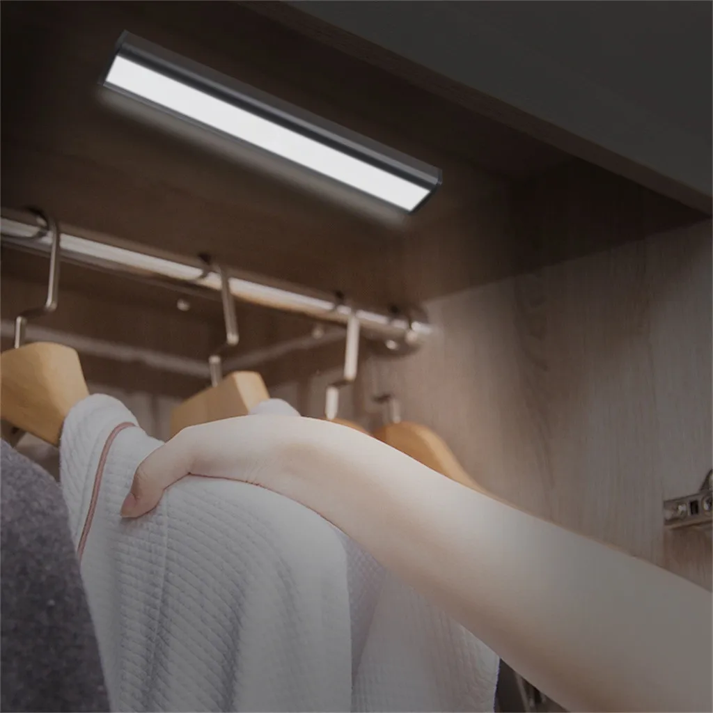 Новейший Креативный светодиодный двухрядный светильник для гардероба, светильник для шкафа, беспроводной USB Перезаряжаемый инфракрасный сенсорный светильник, настольная лампа