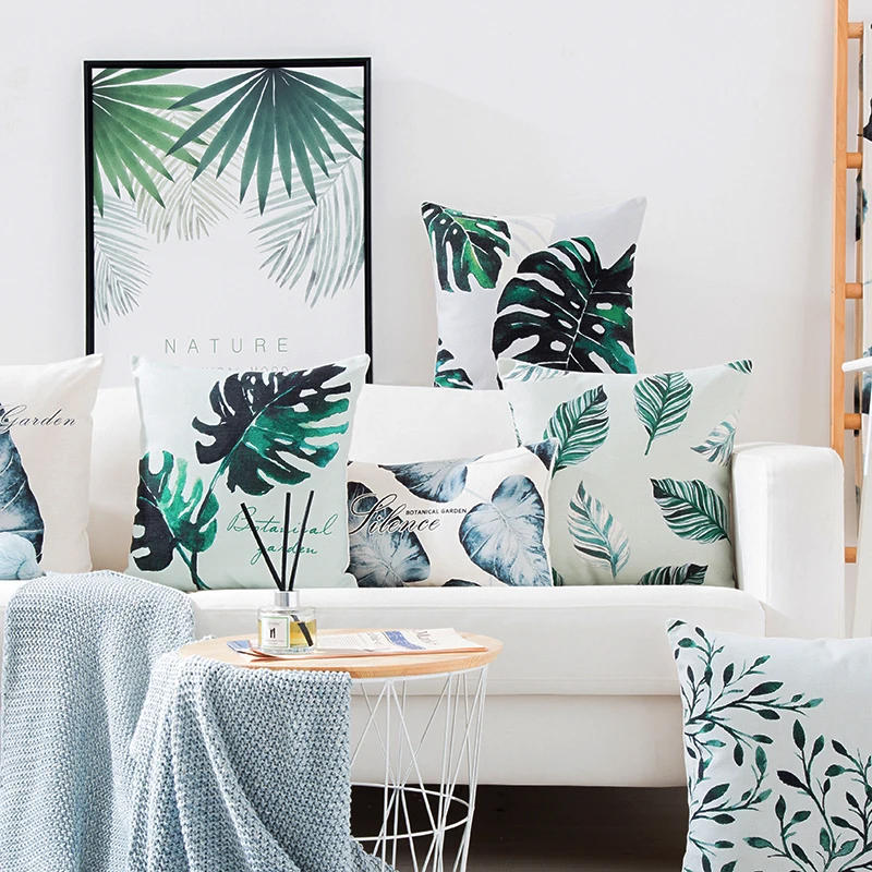 

Decorative cushion cover/Ins Idyllic Fresh Plant Leaves cotton pillow/Wholesale and retail cushions/Marine style waist