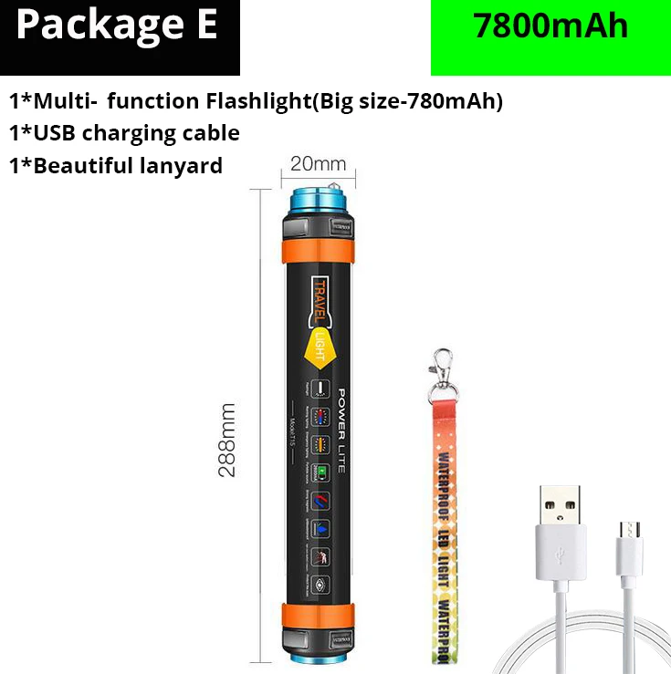 7800 мА/ч Многофункциональный перезаряжаемый светодиодный светильник-вспышка для кемпинга, фонарь для палатки, светильник от комаров, Предупреждение ющий светильник, IP68 водонепроницаемый - Мощность в ваттах: 29cm-7800mAh-E