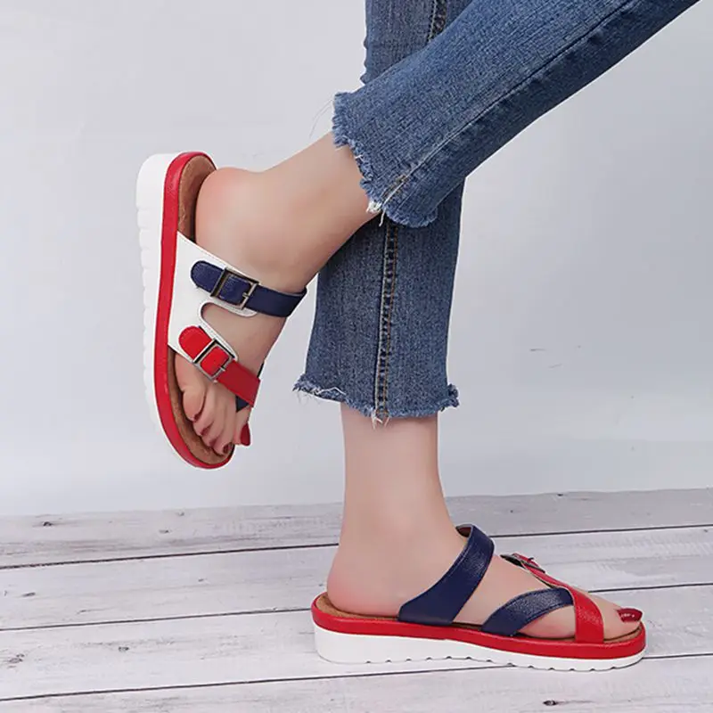 Fashion large size women's shoes summer trend flat sandals and slippers set toe lovers slippery metal buckle non-slip 2019