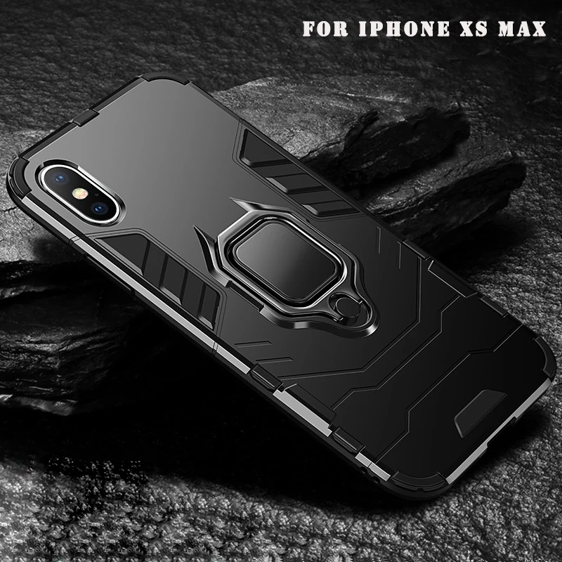 

For Iphone X XR Phone Case Fundas Soft Silicone Hard PC Magnetic Holder Car Ring Armor Cover For Iphone XS MAX Shockproof Case