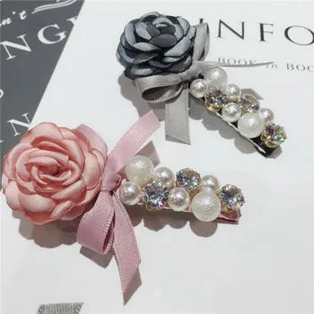 

Beauty Camellia Pearls Rhinestone Barrette hairpin Fashion Hair Clips Girls Women Ponytail Hairpins Hair Accessories wholesale