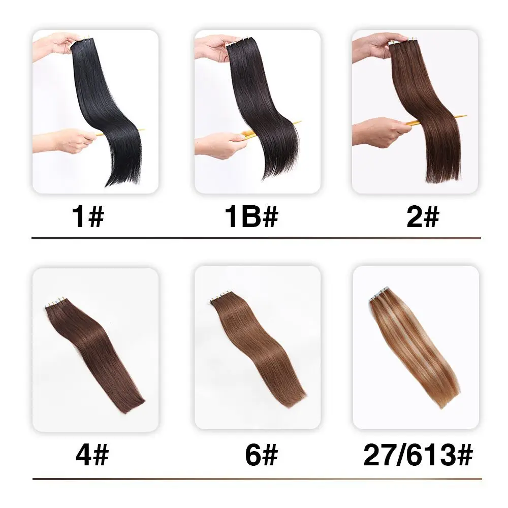 Yilite 16-20 pulgadas un Doner cutícula completa extensiones de cabello humano, se puede teñir cinta de pelo Remy europea en extensiones de cabello