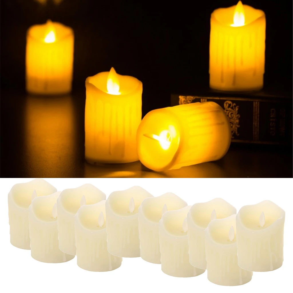 10pcs Flickering Flames Candles Realistic LED Candle Dancing Flame Light Indoor and Outdoor Battery Operated Wedding Party Decor