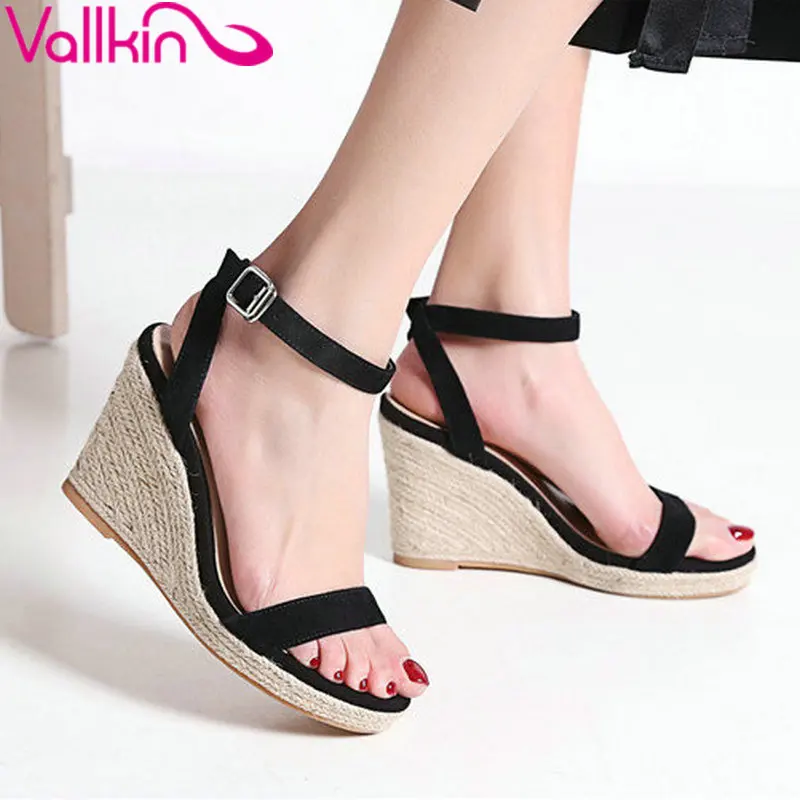 

VALLKIN 2017 Women Pumps High Heel Platform Summer New Fashion Ankle Strap Shoes PU Genuine Leather Women Shoes Size 34-39