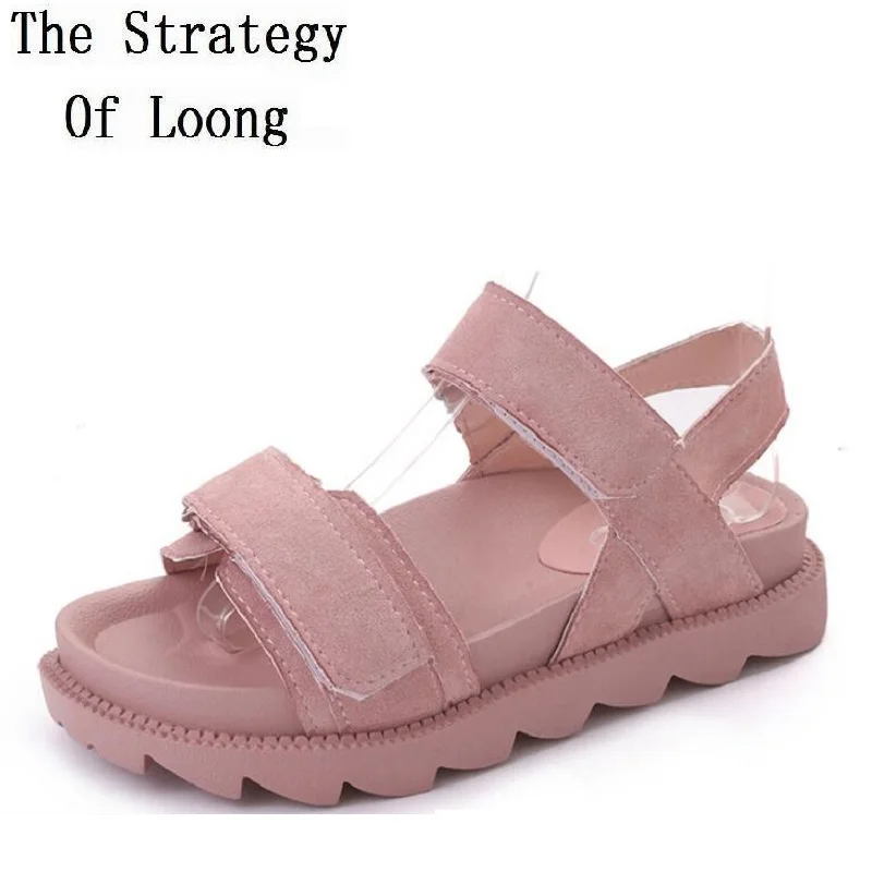 

Women Platform Hook Loop Open The Toe Comfortable Antiskid Flat Heels Sandals Lady Peep Toe Chunky Sole Summer Shoes 20180725