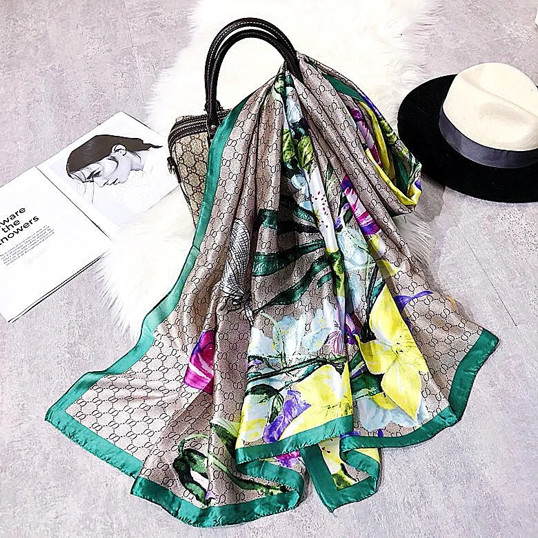 

European Style 2019 New Arrival Women Fashion Brand Designer Silk Scarf, Spring Female Floral Print Large Shawl Long Scarves