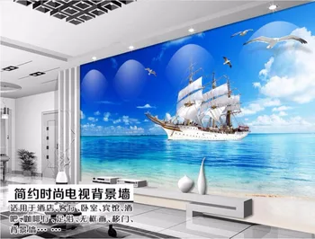 

Custom mural photo 3d room wallpaper Ocean Sailing Seagull decoration painting picture 3d wall murals wallpaper for walls 3 d