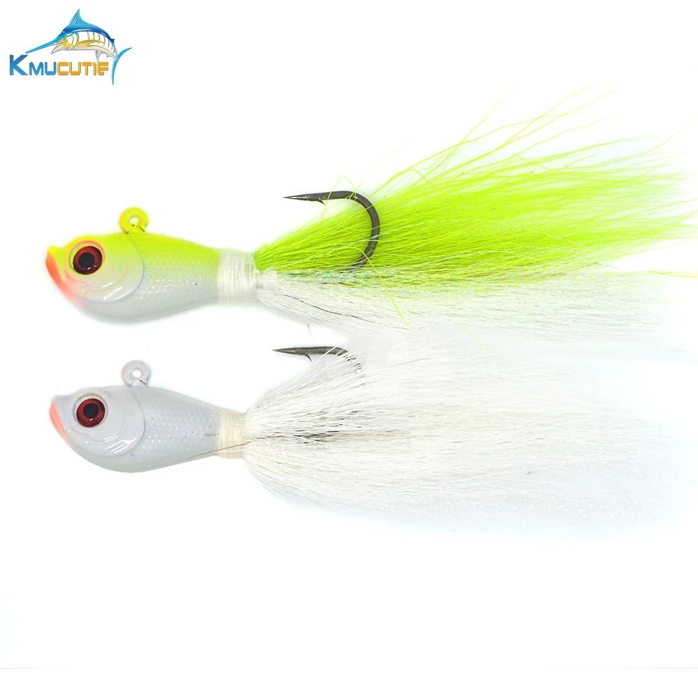 

2pcs 1-8 OZ Bucktail Jigs white green Saltwater big game Flounder Bass Bluefish Striper Bucktail Jigs fishing lures