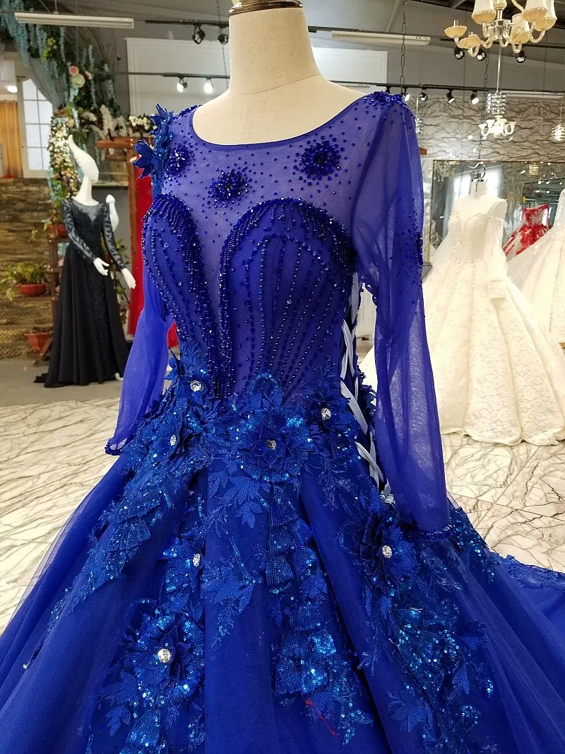 BacklakeGirls/2018 г. Королевское голубое кружево, тюль, совок, свадебные платья с длинным рукавом, длина до пола, иллюзия, бальное платье, свадебное
