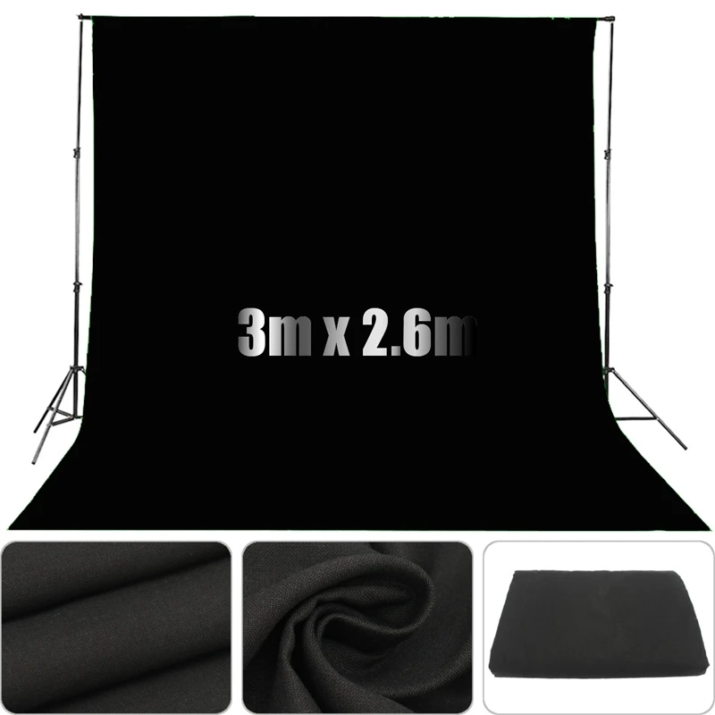 

Durable Black Photography Background Screen 100% Cotton Muslin Photographic Backdrop Studio Photo Props Decorative Cloth 3x2.6m