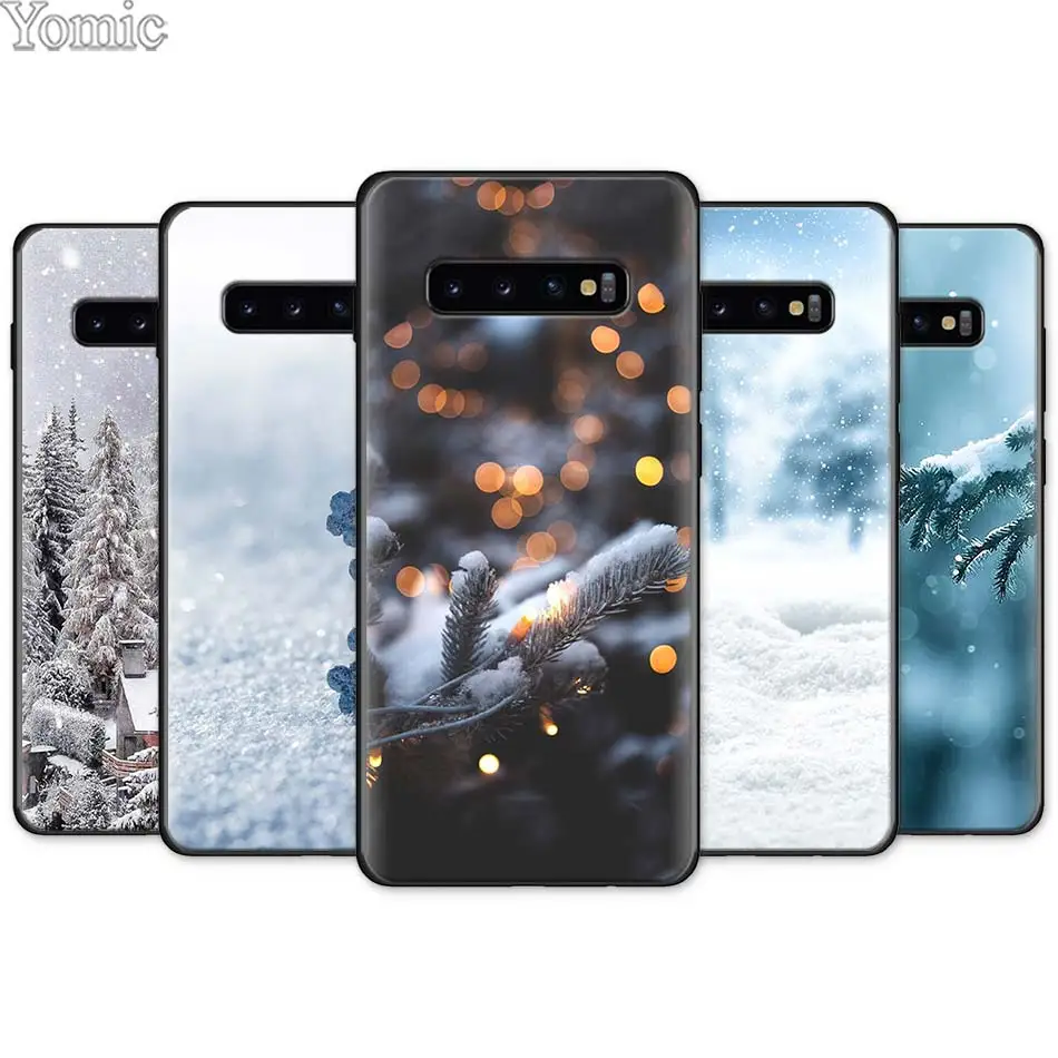 

Landscape Winter Light Snow Black Silicone Case for Samsung Galaxy Note 8 9 A40 A50 A70 S10e S10 S7 S8 S9 Plus Soft Case Cover