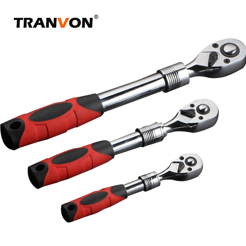 TRANVON Torque Ratchet Handle Wrench Socket Adjustable Wrench Telescopic Socket Wrenches Flexible Car Repair Tools Hand Tools