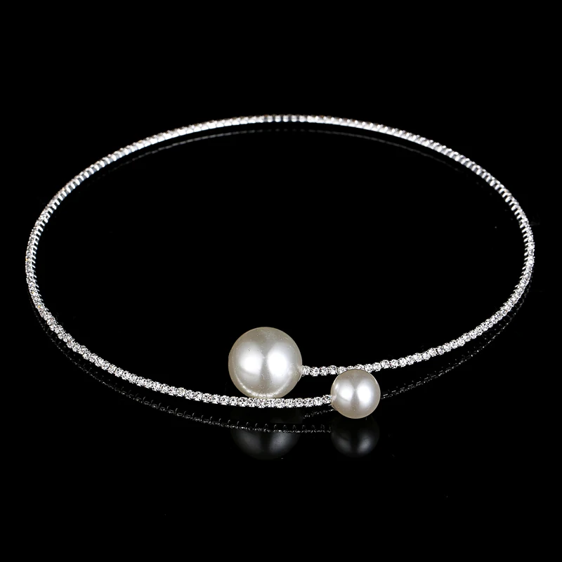 

Elegant Simulated Pearl Chokers Necklace Rhinestone Beaded Wedding Choker 2018 Statement Necklace Bridal Jewellery Accessories