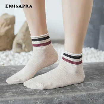 

[EIOISAPRA]Striped Patchwork 7 Color Socks Women Cotton Breathable Antiskid Fashion Elastic Spring/Summer Women Short Meias