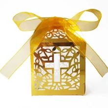 100 ПК с перекрестными ремешками золотого цвета обувь сладкий подарок коробка для подарков для будущей матери для крещения ребенка торжественных мероприятий для крещения и причастия Свадебные украшения 5x5x8 см