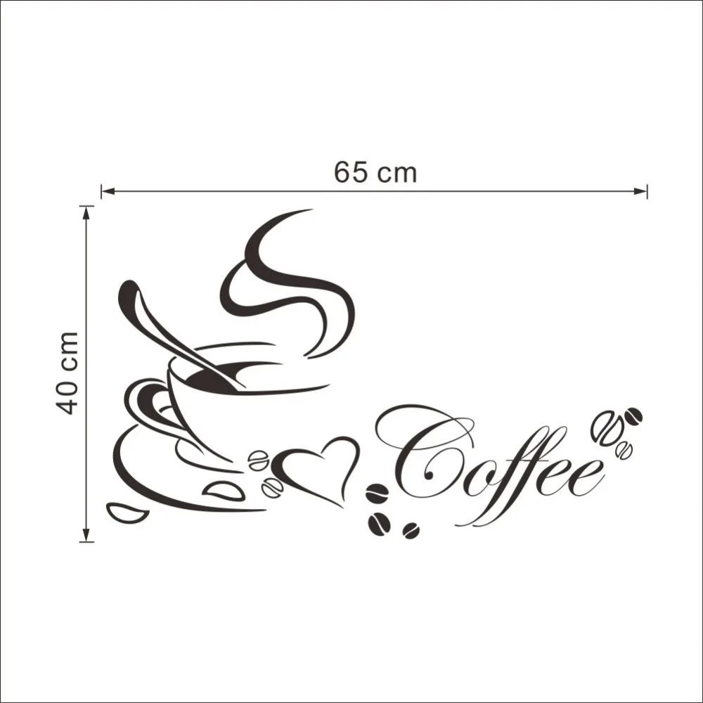 % Coffee cup with heart vinyl quote Restaurant Kitchen removable wall Stickers DIY home decor wall art MURAL Drop Shipping