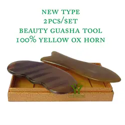 Новое поступление 100% желтый бычий Рог утолщаются полировки красоты Guasha Инструмент 1 шт. рыбы и 1 шт. почковидные пластины