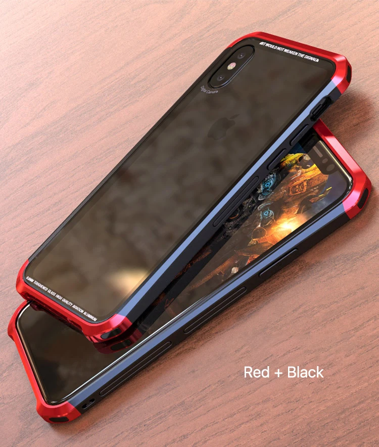 Роскошный Алюминиевый металлический бампер чехол для iPhone XS XR XS MAX X Закаленное Стекло чехол для iPhone 8, 8 Plus 7 6 6 S противоударный чехол