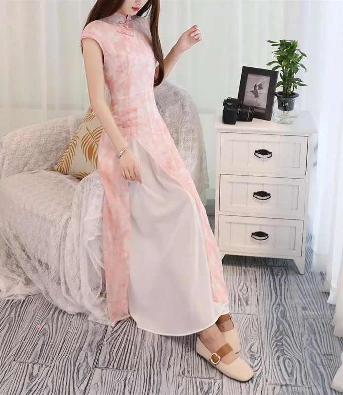 Летнее китайское платье без рукавов для девочек, аозай, qipao