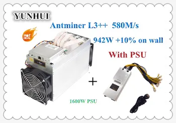 Günstig ASIC Chip Miner Verwendet ANTMINER L3 + + 580M Mit NETZTEIL Scrypt Miner LTC Litecion Bergbau Maschine Besser Als ANTMINER L3 + S9 S9i