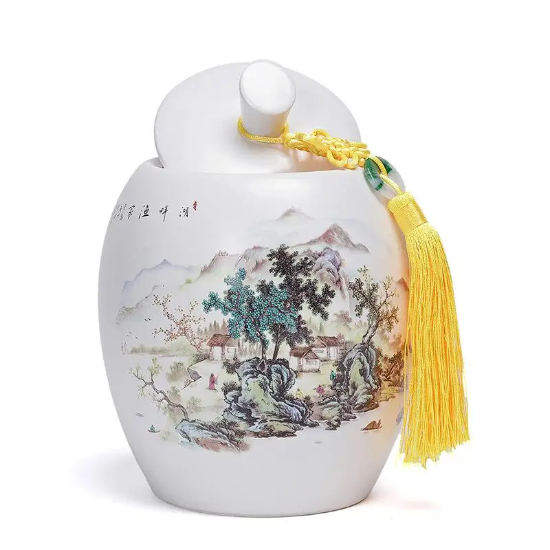 

Chinese Landscape Painting Tea Caddies Ceramic Storage Boxes Coffee Powder Organizer Cans Tea Jar Teaware Accessories Home Decor