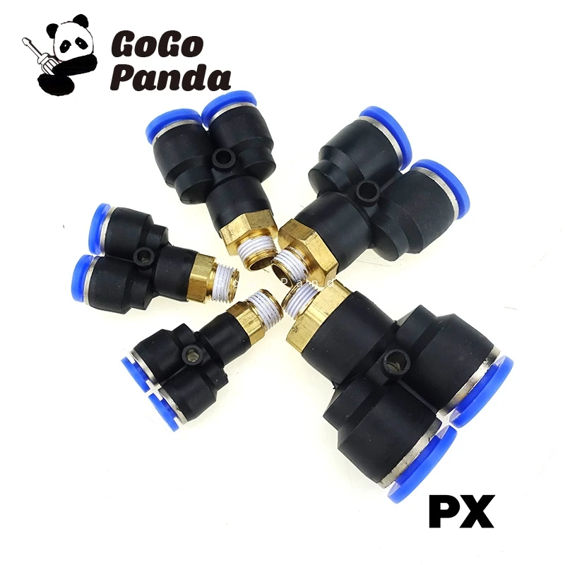 

Free Shipping 5PCS Pneumatic Push-in Fittings PX4-M5/Y Three-way Thread PX6-01/PX8-02/10-03/12-04 Full