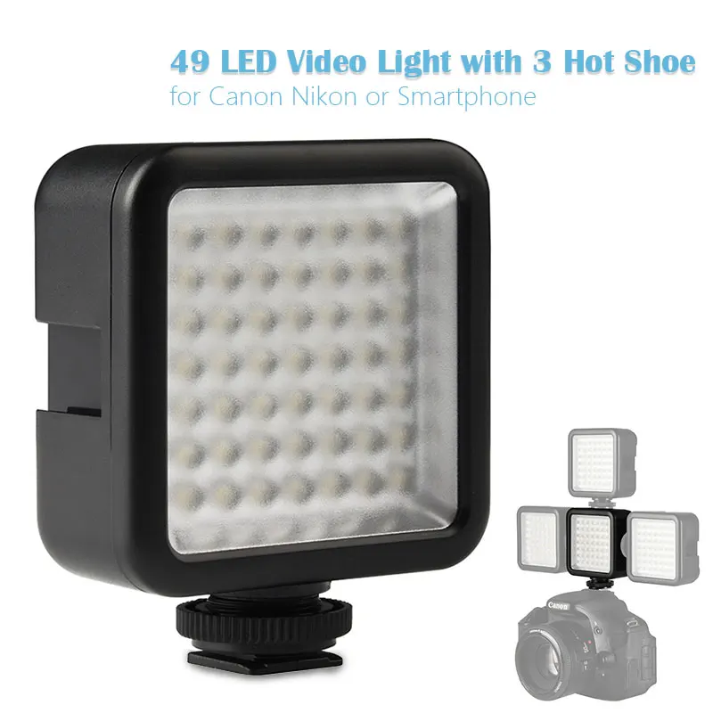 Ultra Bright 49 LED On Camera Video Light Portable Mini Photo Studio for Canon Nikon Smartphone with 3 Hot Shoe Dimmable | Электроника