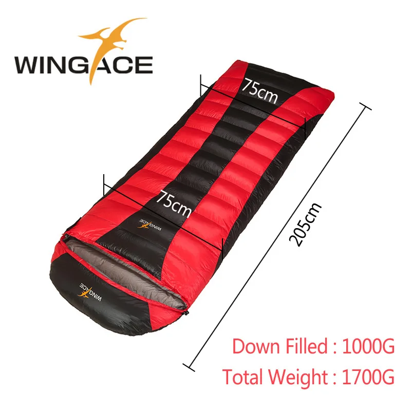 WINGACE Fill, 600 г, 1000 г, спальный мешок на утином пуху, Сверхлегкий, большой размер, весна-осень, для кемпинга, туризма, конверт, спальный мешок для путешествий - Цвет: Red 1000G