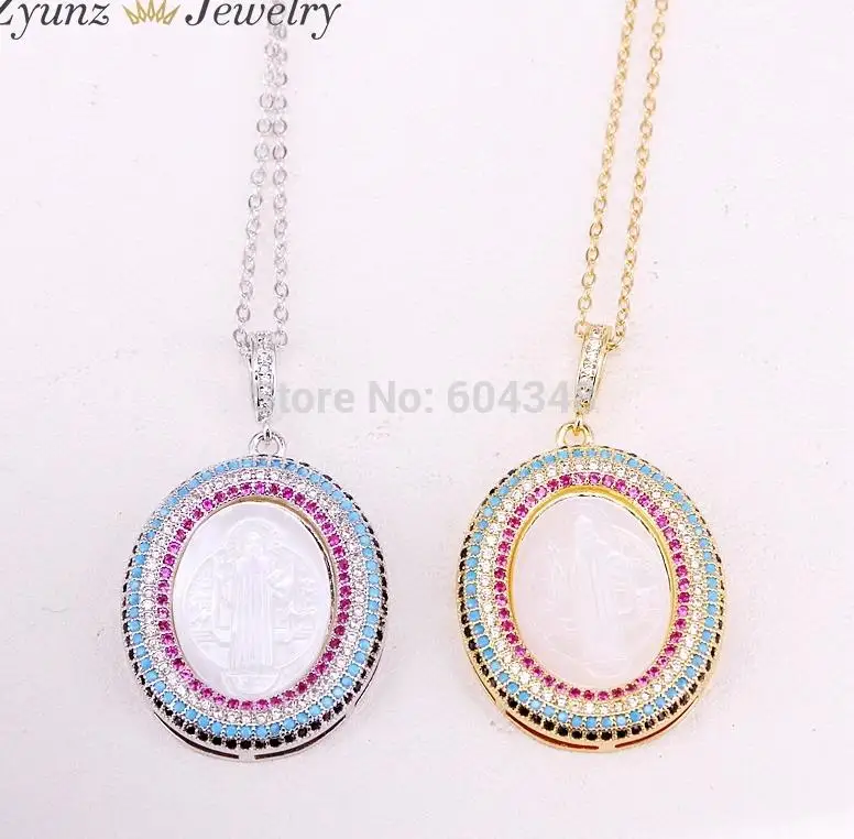 Style A Necklace 5 нитей ZYZ323-8727 леди перламутр кулон, золото серебро Девы/Мэри в виде ракушки кулон цепочки и ожерелья, CZ Овальный Медаль ювелирные изделия - Окраска металла: Style A Necklace