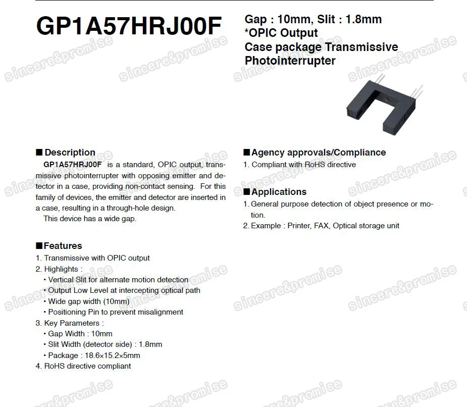 1A57HR GP1A57HRJ00F PHOTOINTER OPIC слот 10 мм PCB оптические датчики-фотопрерыватели-слот тип-Логический выход