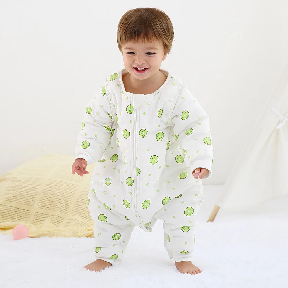 Split Leg Design Baby Sleeping Bag Long Detachable Sleeves Warm Sleeping Bags Sack Thick Winter Autumn Toddler Anti-kick Pajama - Цвет: kiwi