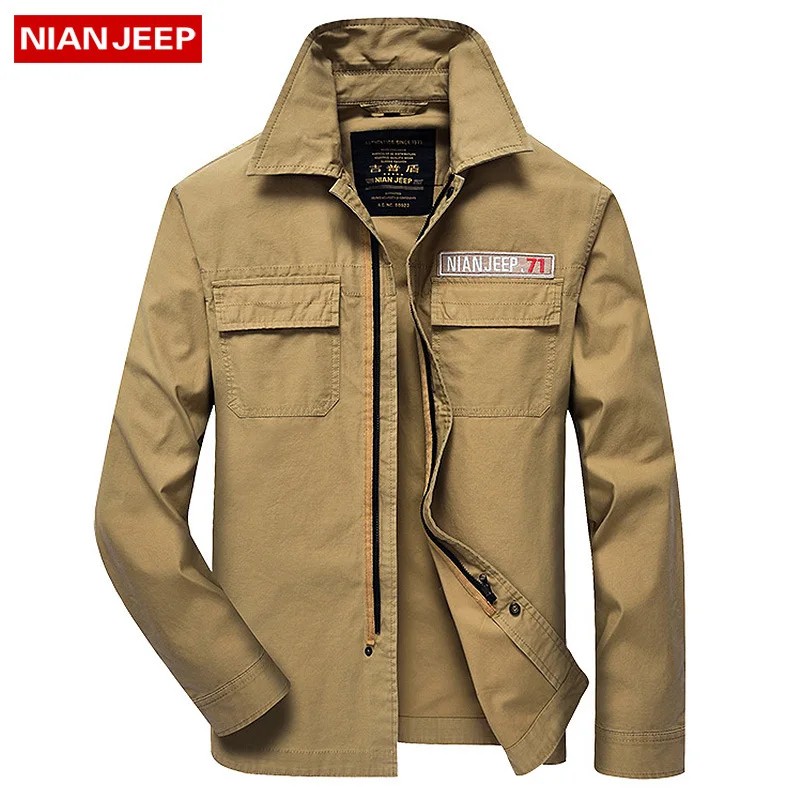 NIAN JEEP Brand Clothing Military Style Men's Long Sleeve Army Shirts Zipper Style Men Shirt